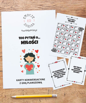 Karty konwersacyjne + gra planszowa „100 pytań o… miłości”